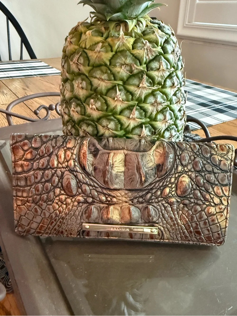 Brahmin Iridescent Brown Croc-Embossed Leather Clutch - Picture 3 of 10